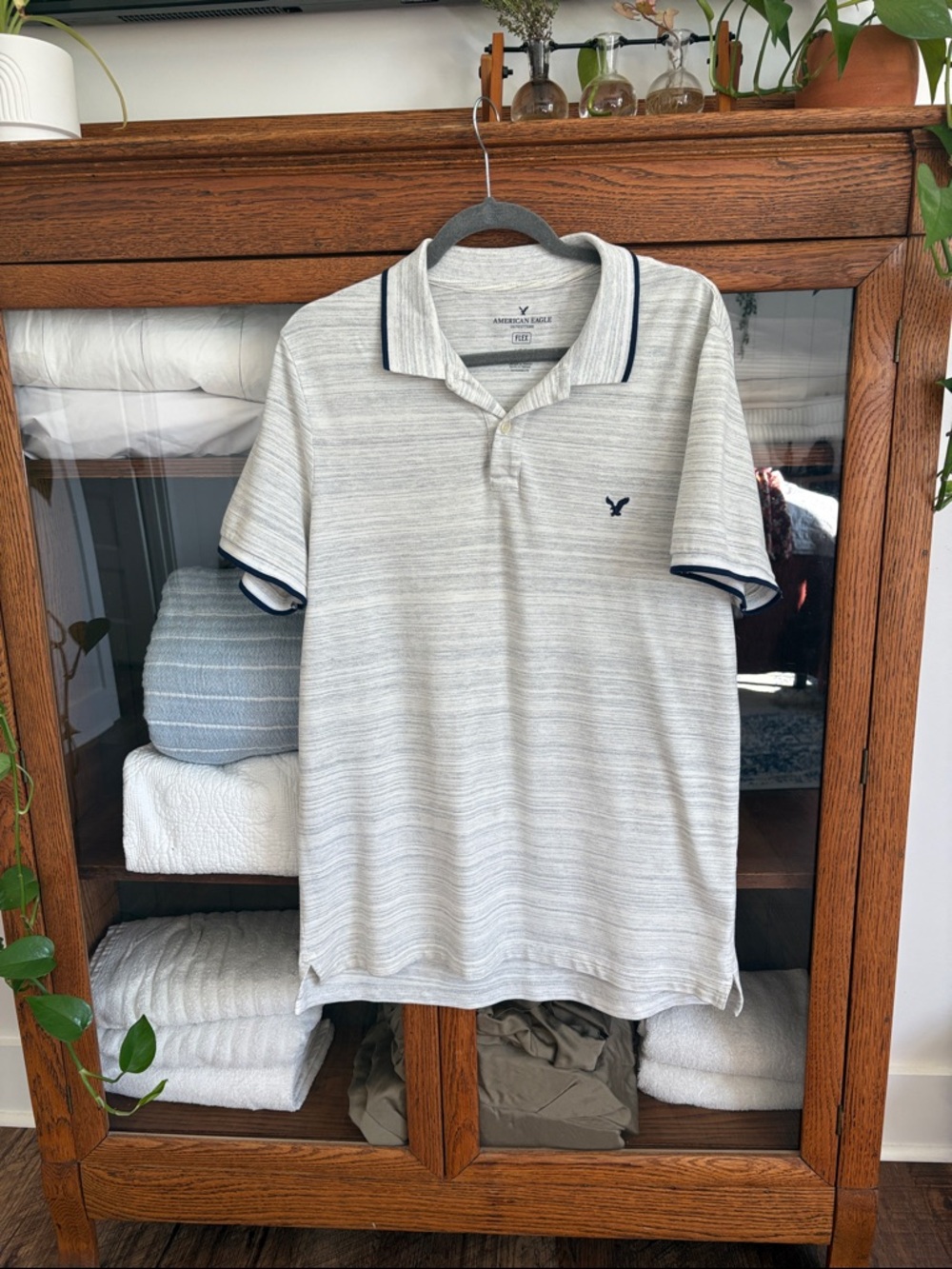 American Eagle Outfitters Light Gray Polo with Navy Trim